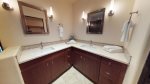 Spacious double vanity granite counter sinks